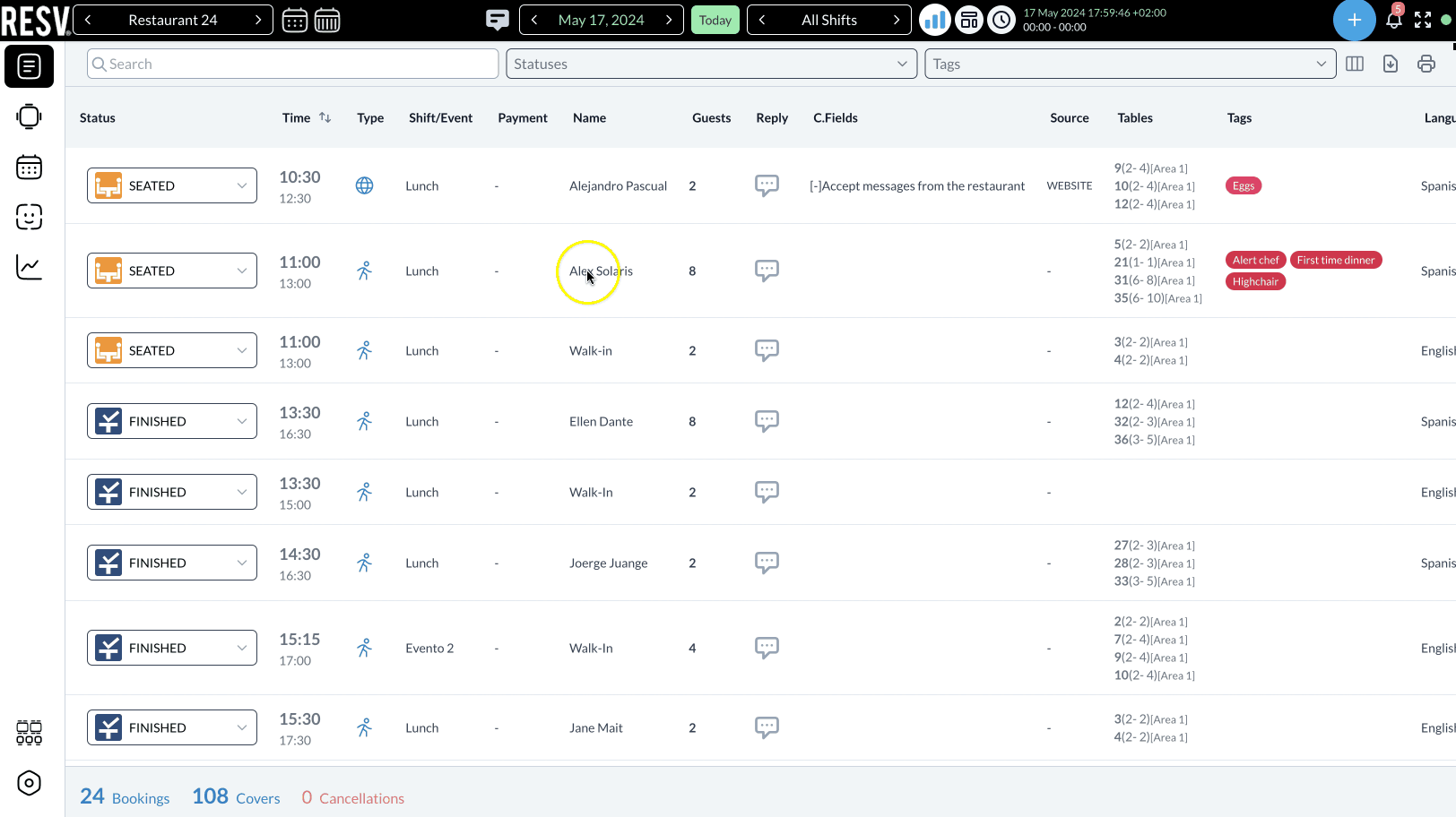 Desktop / Tablet Management 2 Resv reservations desktop list view