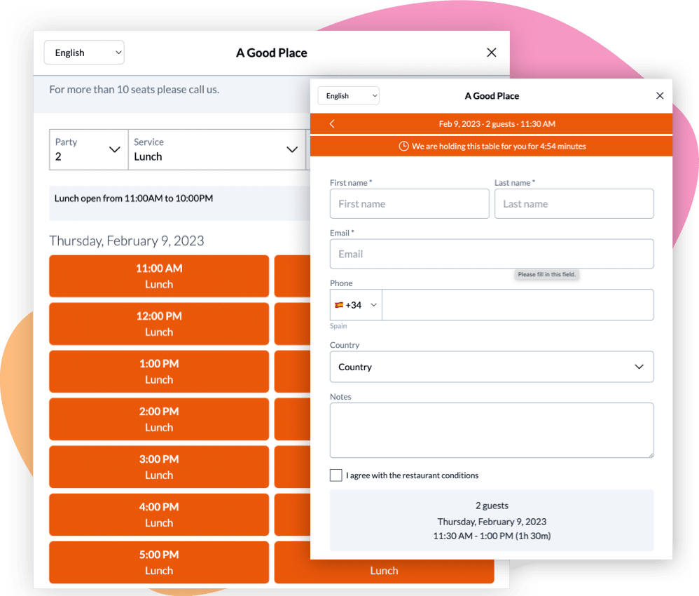 Features 9 Resv restaurant reservations front widget