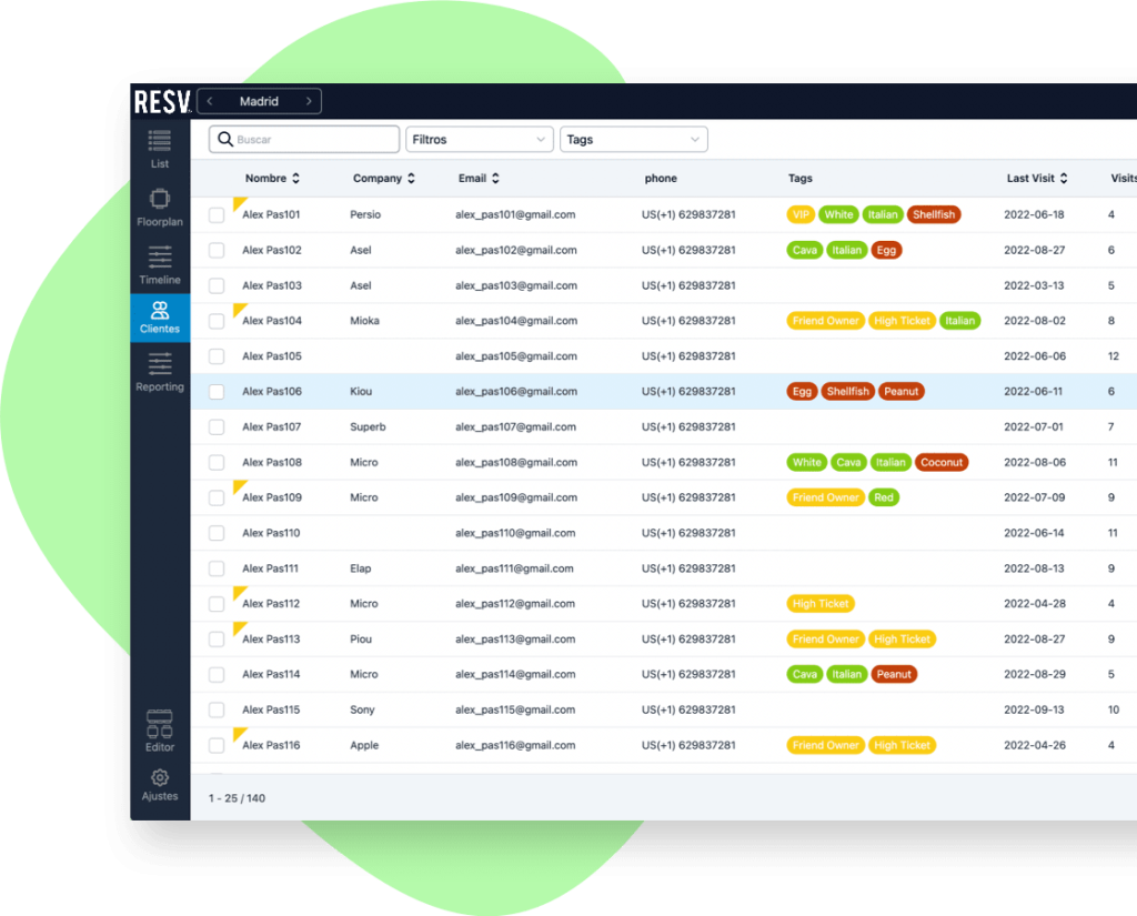 Features 6 resv tr restaurant reservations view customers CRM